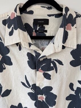 Vince Floral Print Linen Short Sleeve Shirt | Classic Fit | Size L